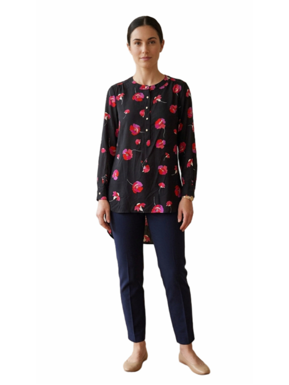 CeCe Floral Poppy Print Tunic Blouse - Size S